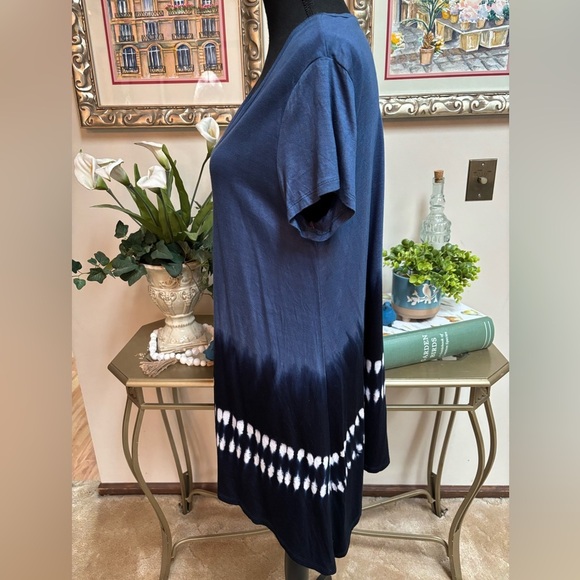NORMATIC TRADER BLUE TIE DYE OMBRE BEACH RESORT POOL TUNIC/ MINI DRESS SZ L - Picture 3 of 8